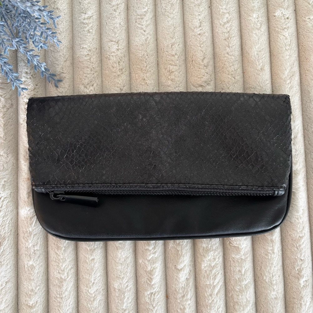 Express | Small Black Snakeskin Clutch